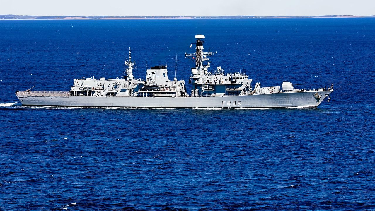 Royal Navy frigate underway at sea